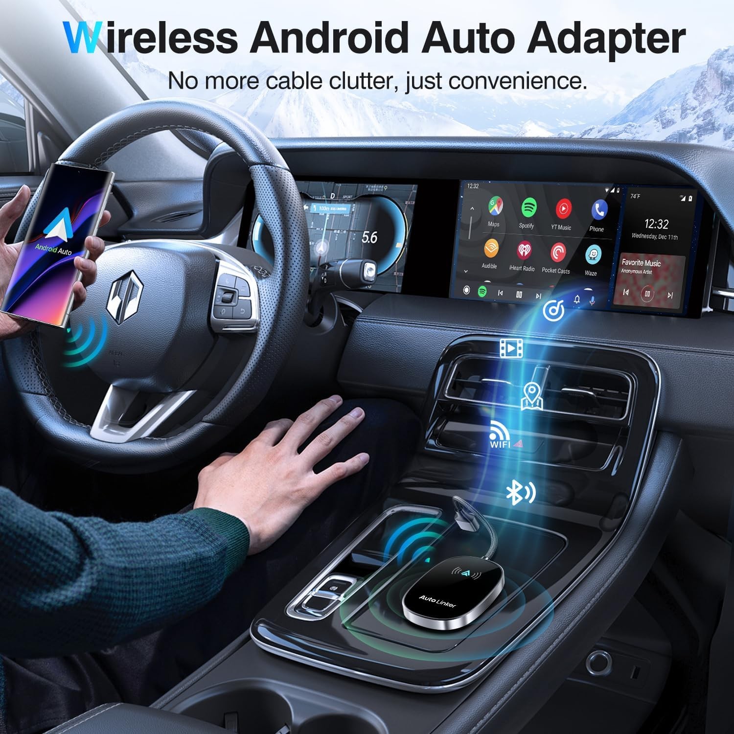 Android Auto Wireless Adapter for Cars with Built-in Wired Black