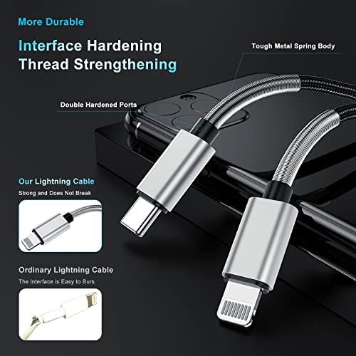 2Pack 10ft iPhone Fast Charger Cable, [Apple MFi 10 Feet Lightning Silver