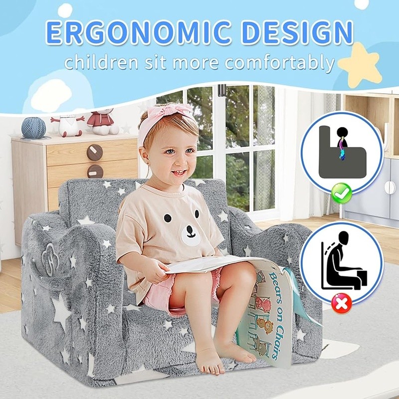 2in1 Toddler Couch Bed Glow Stars Kids Sofa Lightweight Foldable Chair New