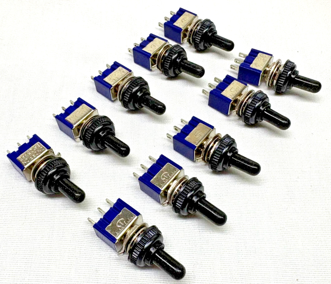 10pcs DIY Toggle Switch ON-OFF-ON - 3Pin AC/ DC - Weather Boot