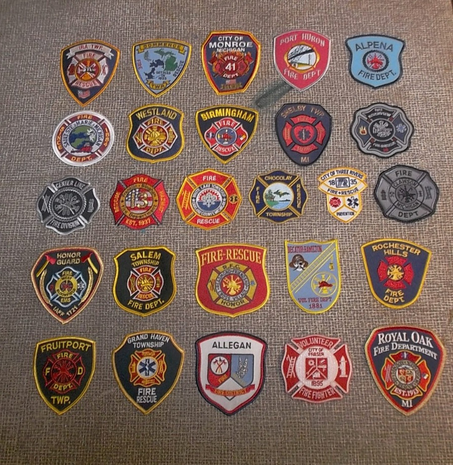 Group Of New Michigan Fire Department Patches~MI~26 Pcs~Mich~No Duplicates~Lot-D