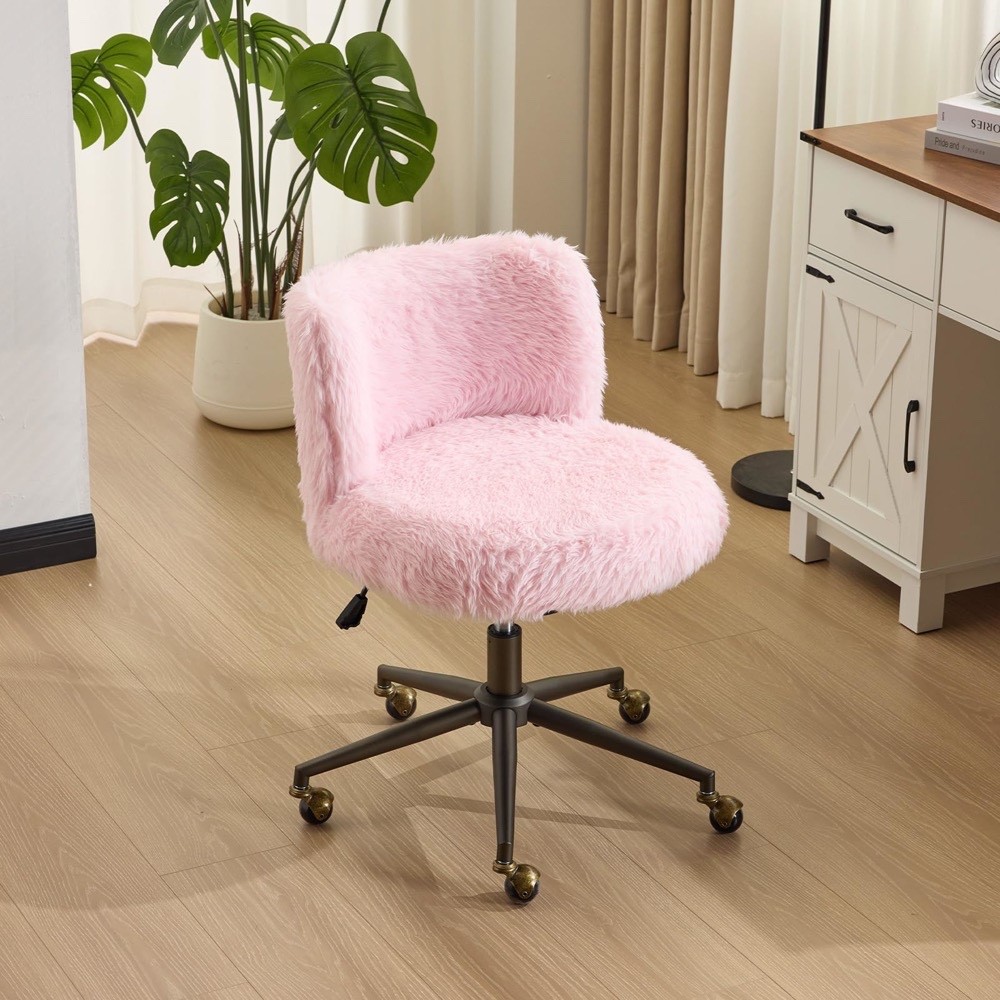 Vingli Armless Plush Pink Swivel Task Chair g98001144