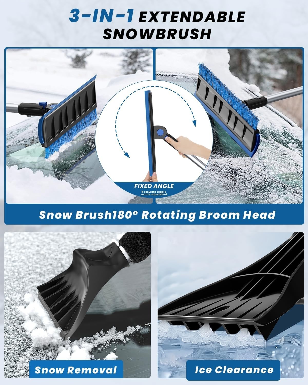 Extra Long Detachable Ice Scraper with Anti-Scratch Brush for Windshields