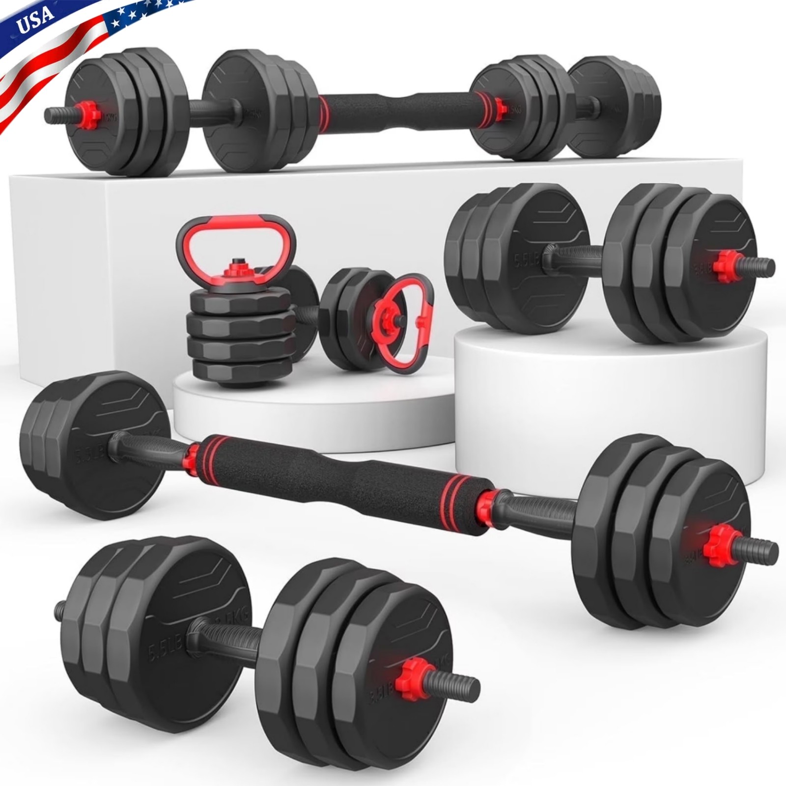 3 in 1 Adjustable Dumbbells Set, 70lbs Free Weights Set with Connector