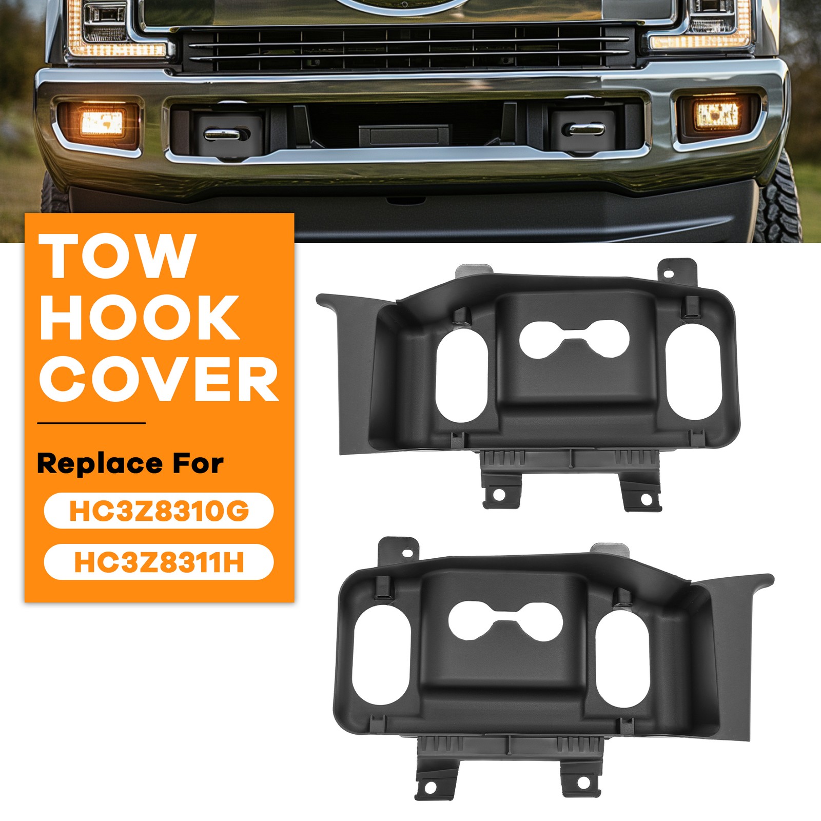 Front Bumper Tow Hook Trim Cover Panels For Ford F250/F350 Super Duty 2017-2019