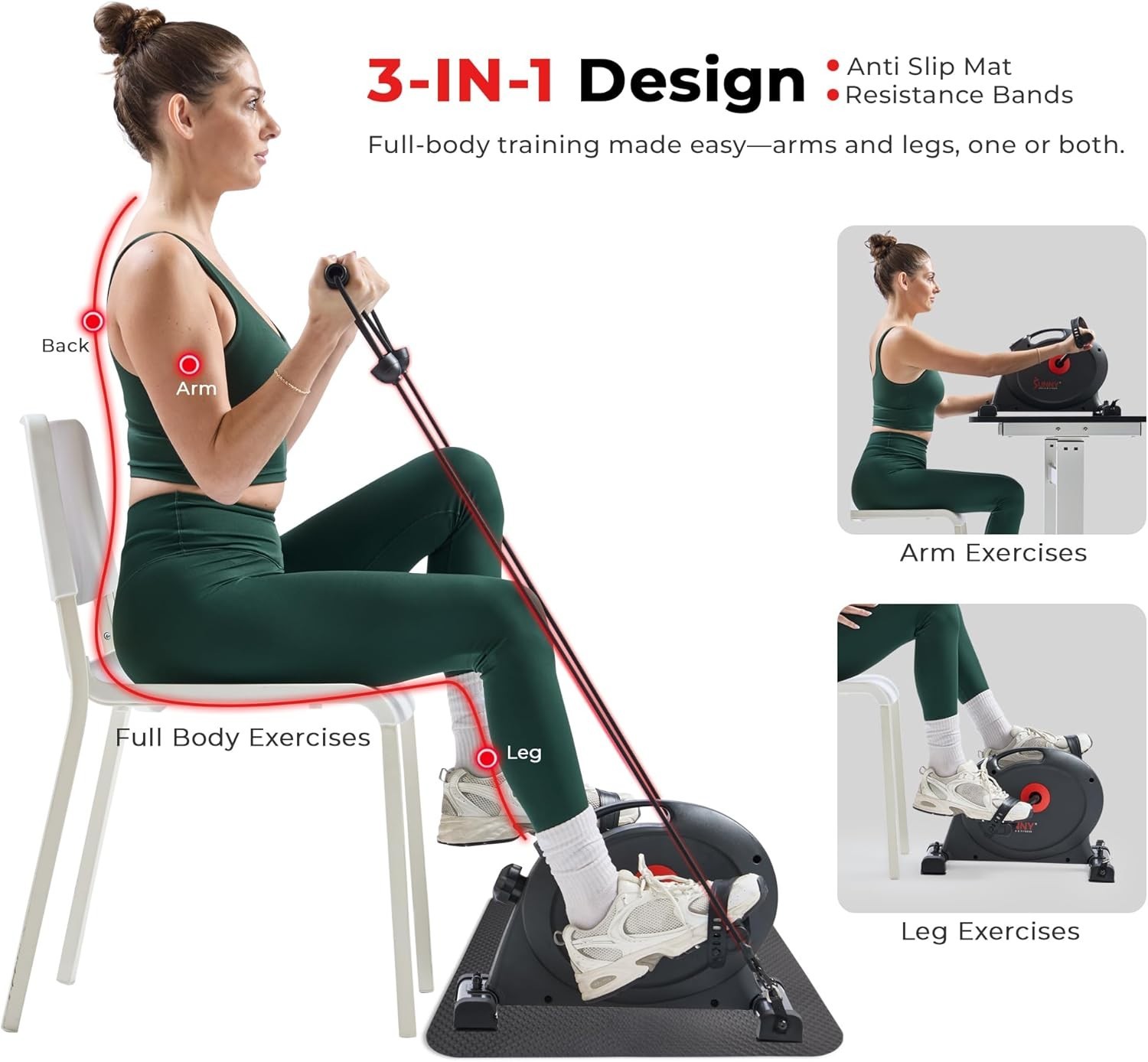 Low-Impact Cardio Cycling Machine for Home/Office - Includes Workout Bands