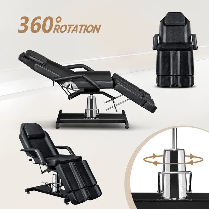 Facial Massage Tattoo Bed Height Adjustable with 2 Adjustable Split Legs Black