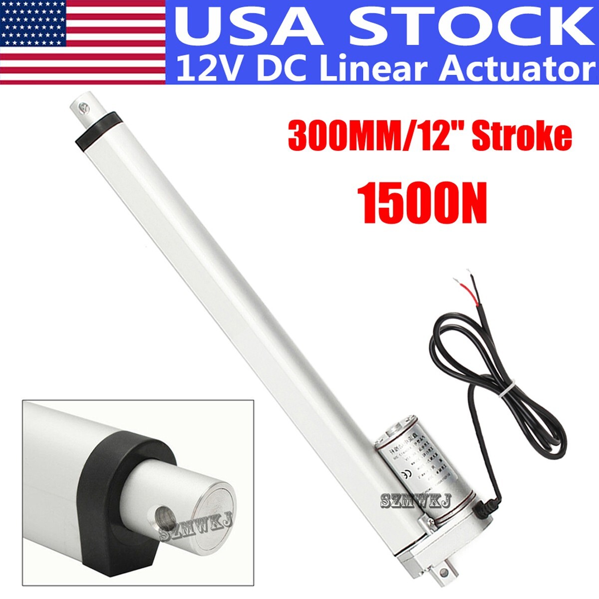 Electric Linear Actuator 300mm 12" Stroke 12V DC Putter Motor 1500N 330lbs Lift