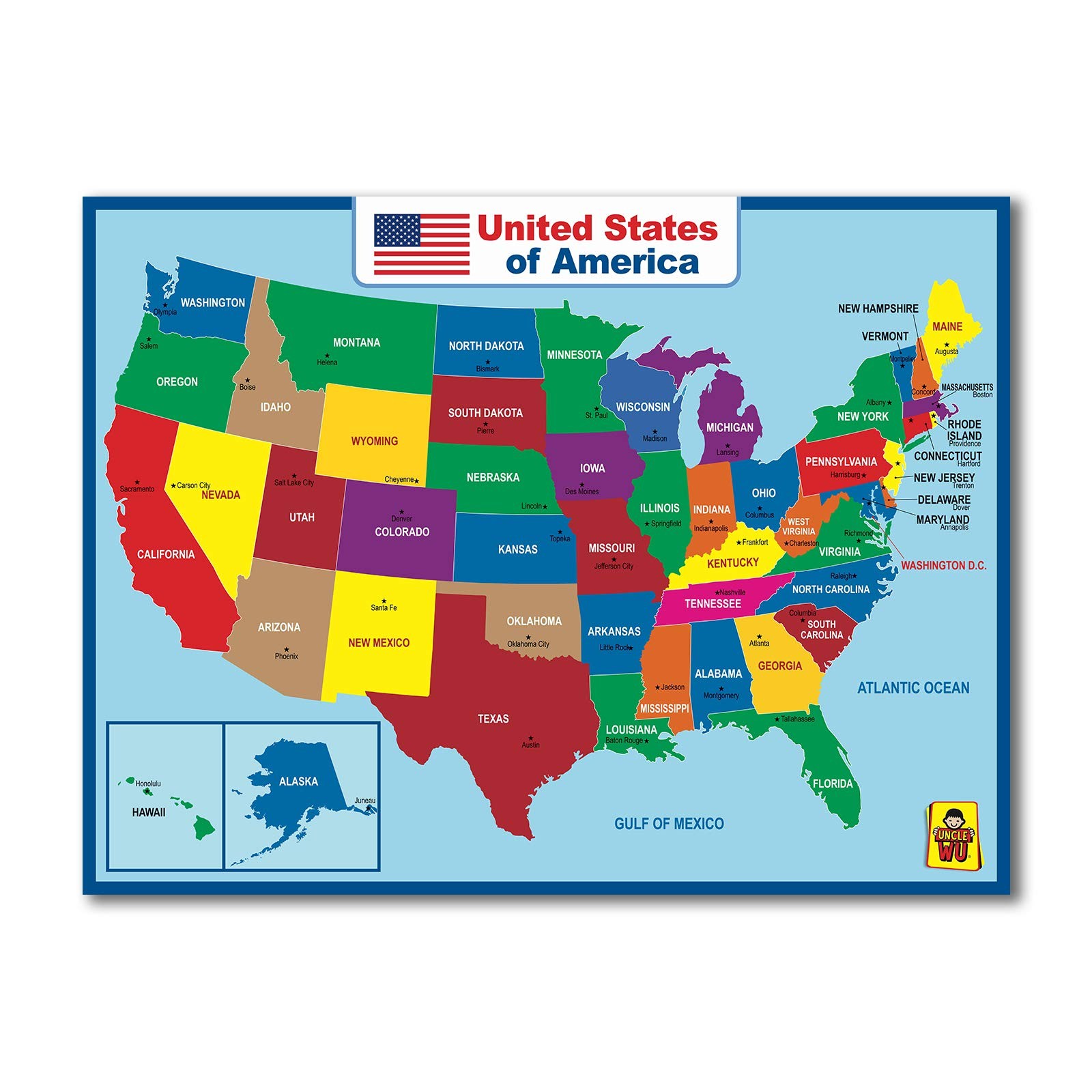 United States Map Laminated Poster - Dry Erase Double Side Educational Poster...