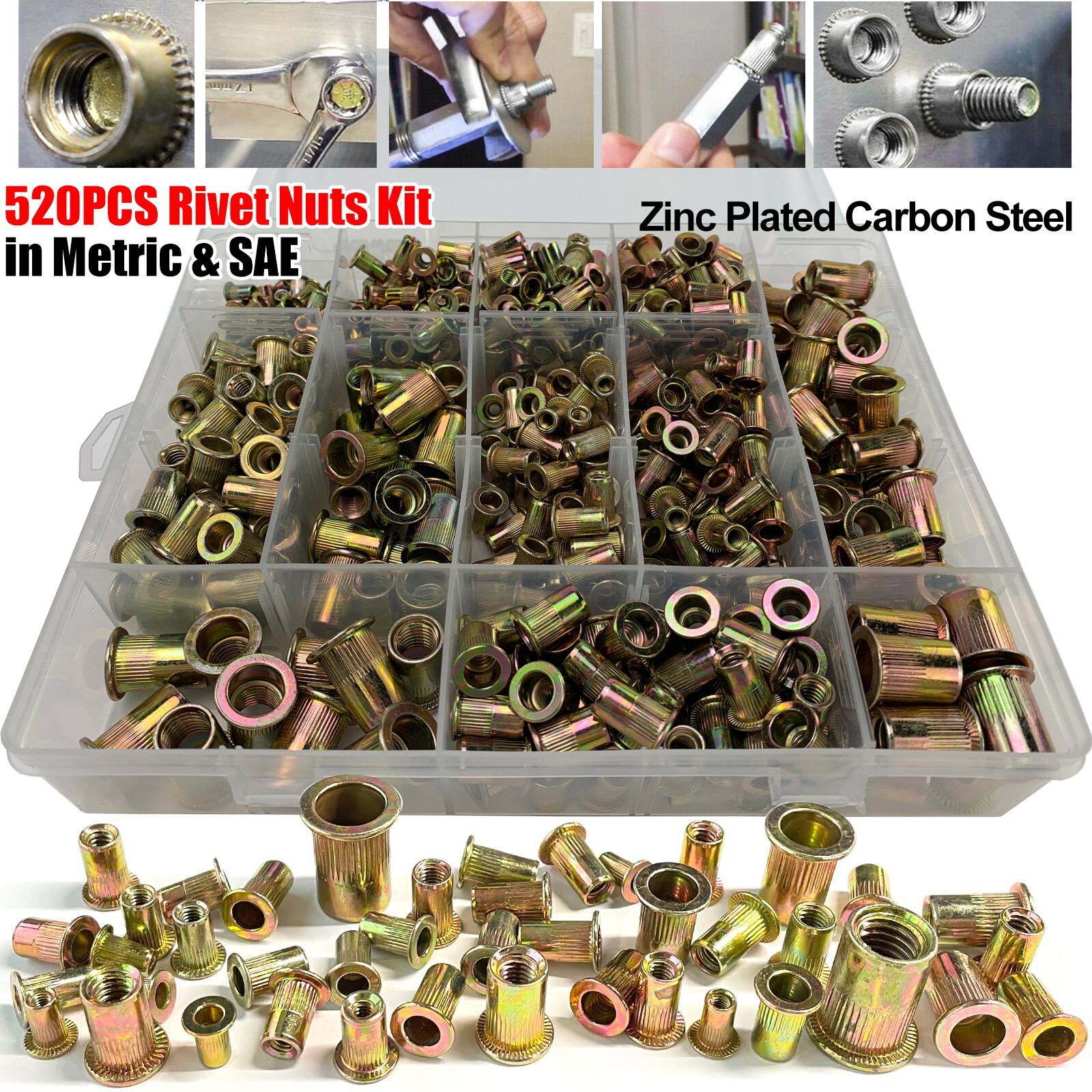 520 Rivet Nut Kit-Metric & SAE Rivnut Gun Nut Setter Thread Setting Nutsert Tool
