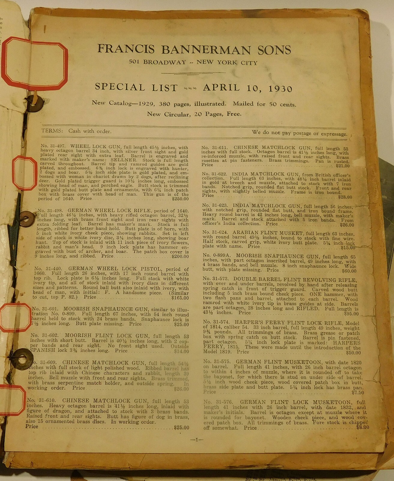 1929 Weapons and Munitions catalog in poor condition