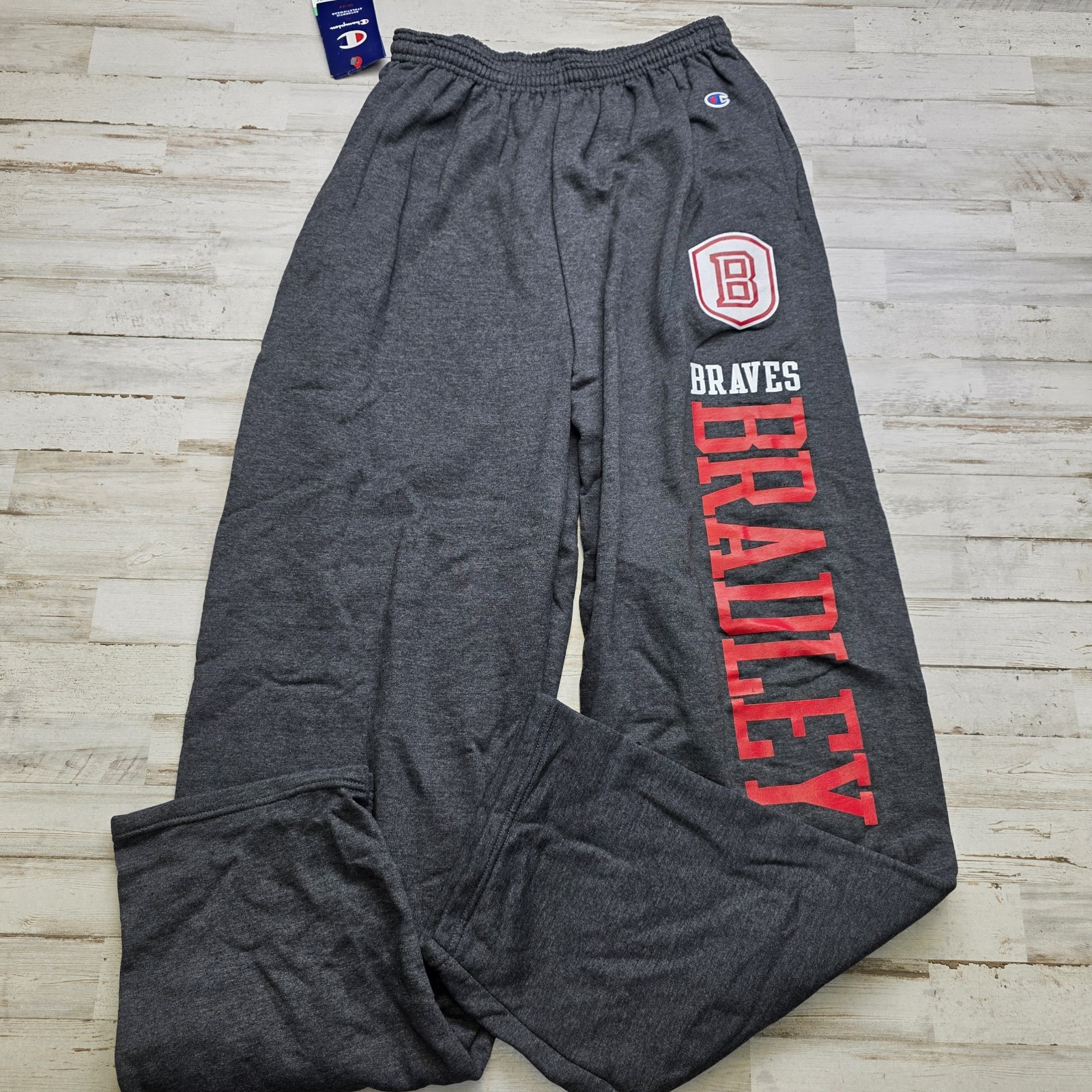 Champion Bradley Braves Men's LG Gray Spellout Comfortable Sweatpants NEW w/ Tag