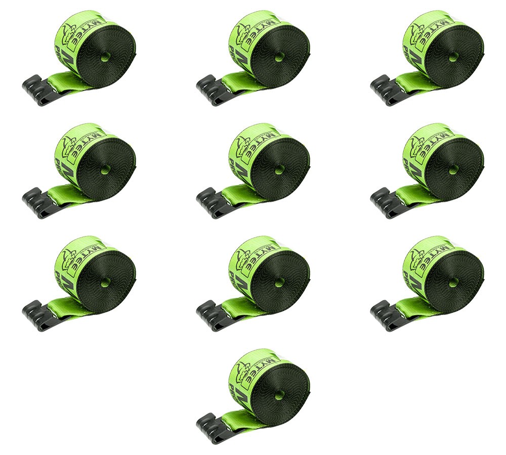 10PK Winch Straps 4"x30' Hi-Vis Safety Green Tie Down w/Flat Hooks WLL# 5400 lbs