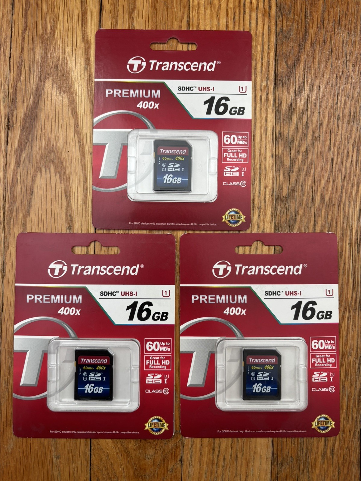 Lot of 3 - Transcend Premium 16GB SDHC SD Memory Card Class10 UHS-I 400x