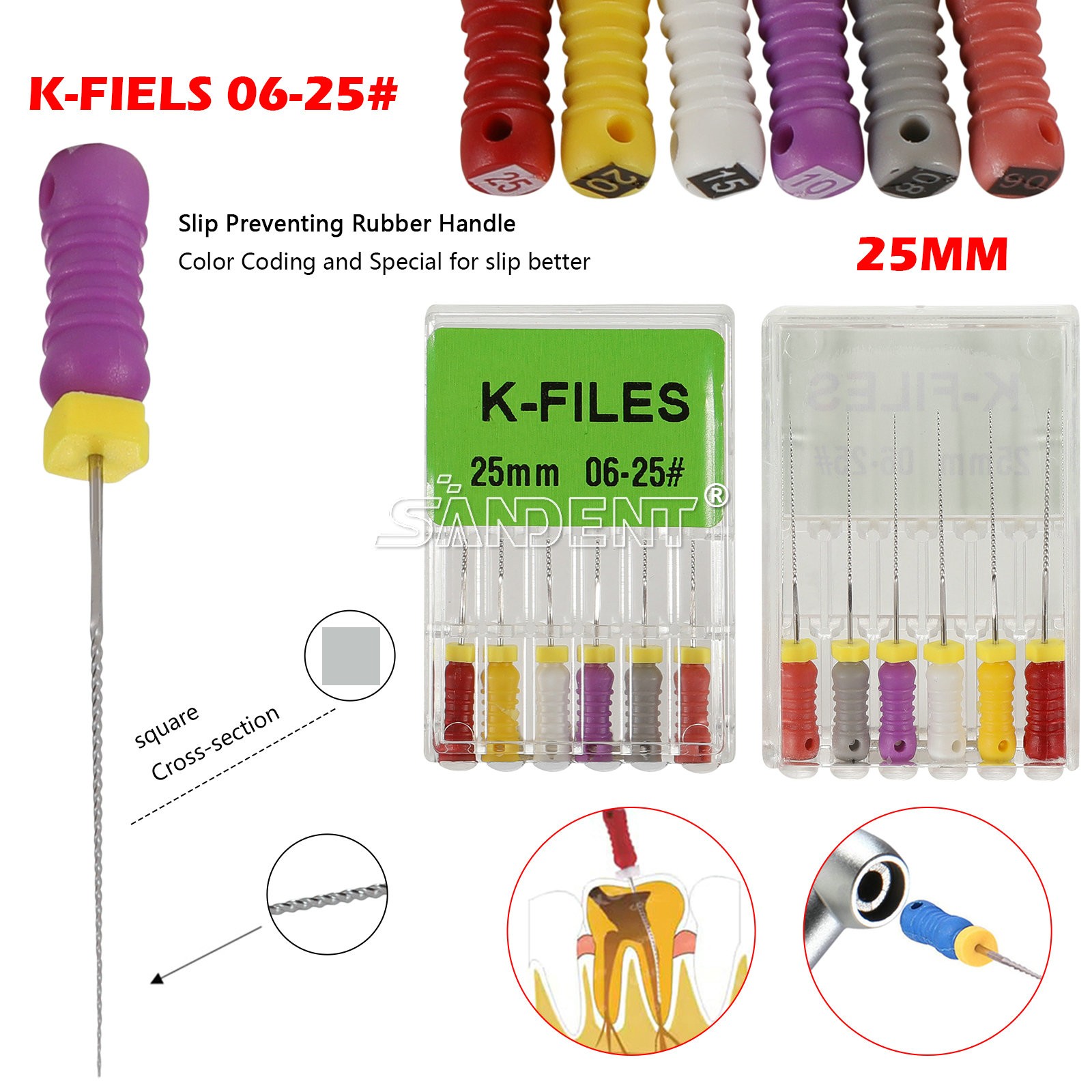 60X Endo K File Dental Stainless Steel Root Canal File Hand K-file 15-40#
