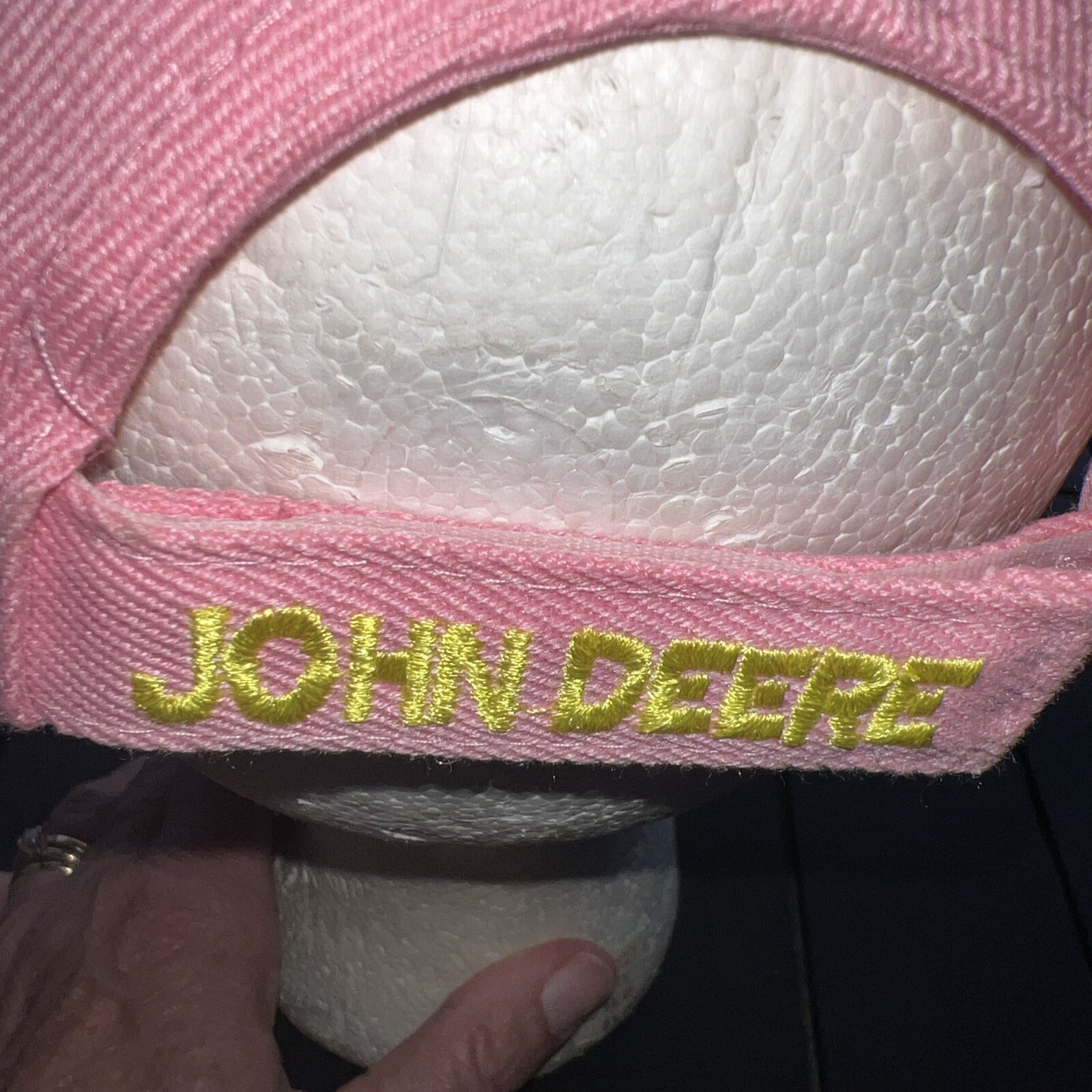 John Deere Logo Letters in Yellow on Pink Hat Cap Hook Loop Cotton Unbranded
