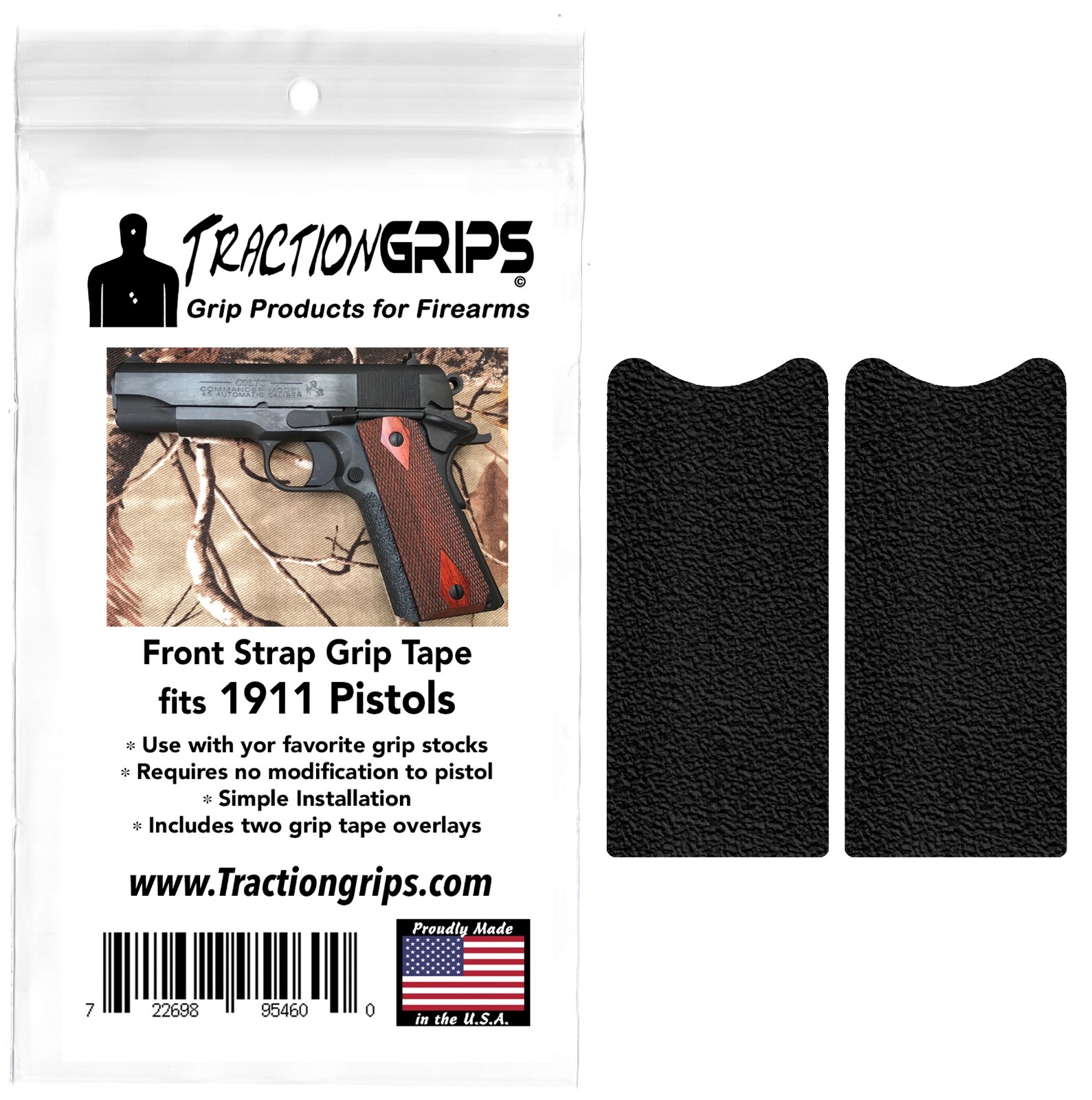 Tractiongrips textured rubber grip tape for full size 1911 grips front strap