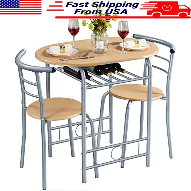 3 Piece Dining Table Set Kitchen Table & Chair Sets for 2 Compact Bistro Table