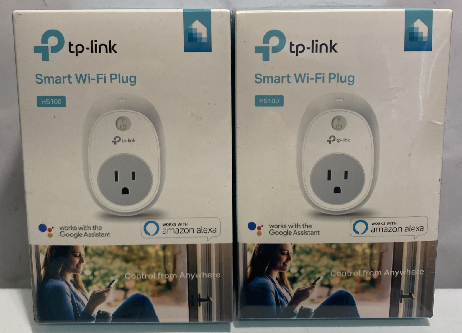 2x Brand New TP-Link Smart Wi-Fi Plugs Alexa Google Home Assisstant HS100 NOS