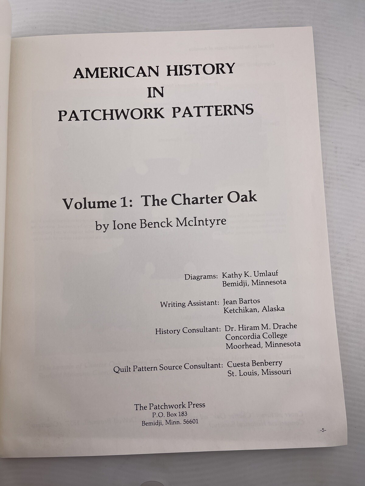 American History in Patchwork Patterns The Charter Oak by Ione McIntyre Signed