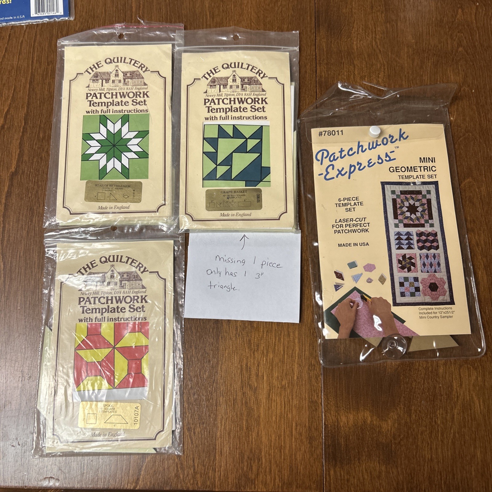 3 vintage 70s's The Quiltery Patchwork, 1 patchwork express Lot Of 4 templates.