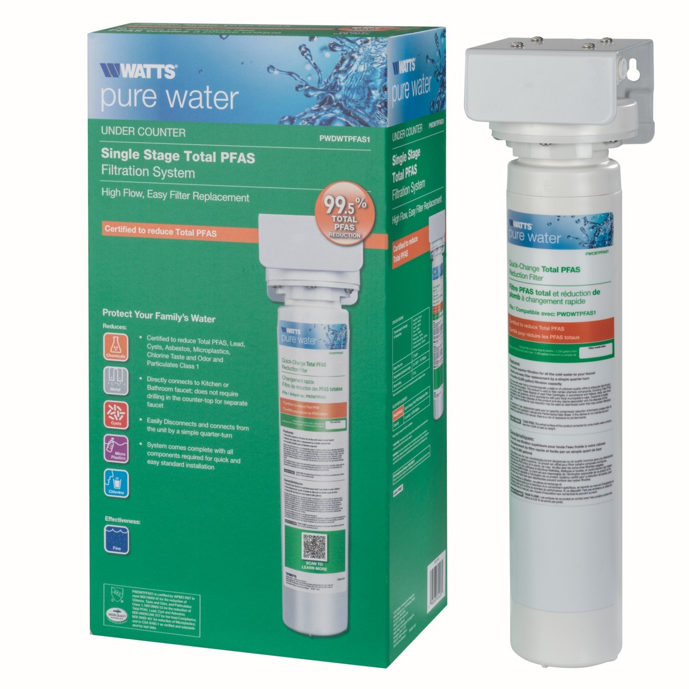 Watts PWDWTPFAS1 Single Stage Total PFAS Reduction Water Filtration System