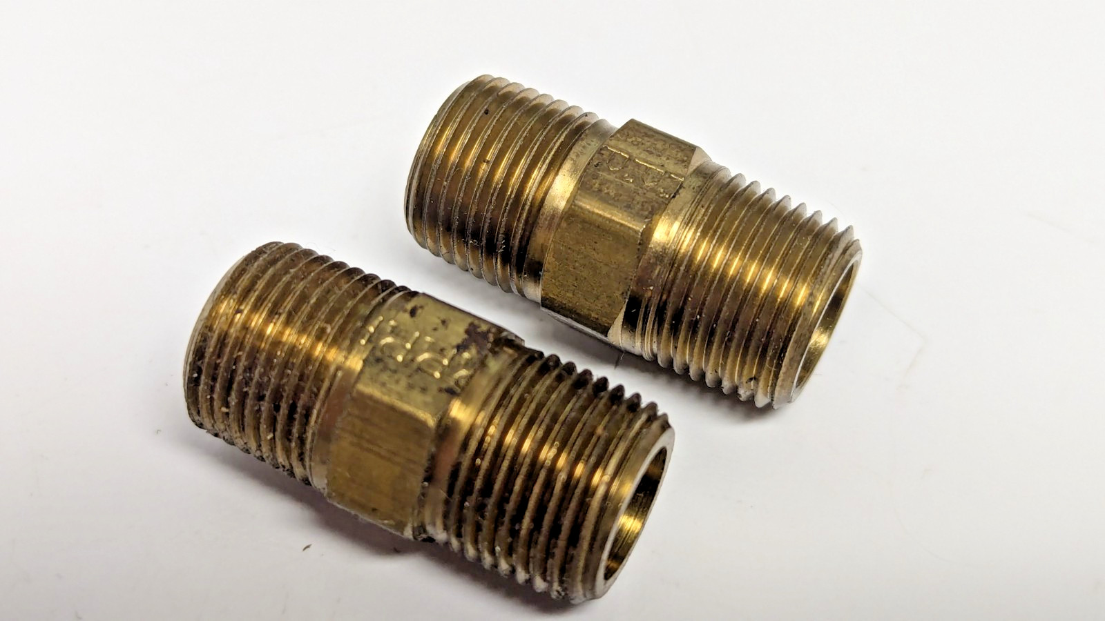Lot of (2) New Parker 3/8” npt Brass Hex Nipple Pipe Fittings, 216P-6