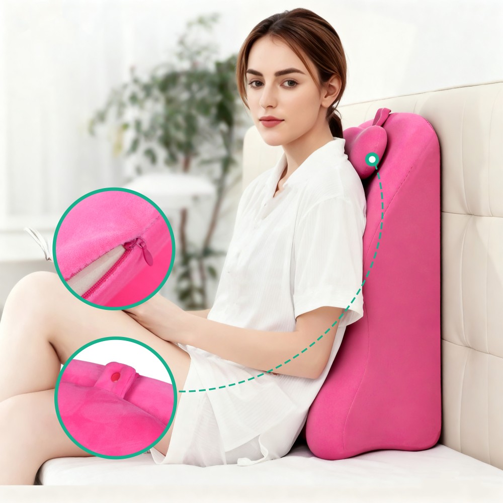 Multi-Functional Bed Pillow with Ergonomic Spinal Posture Support,Pink