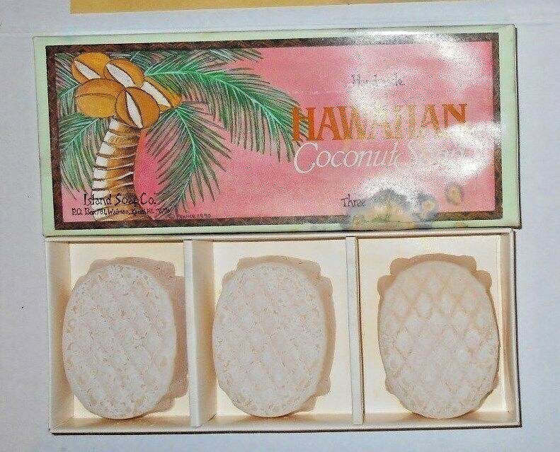 True Vintage RARE Hawaiian 100% Pure Coconut Handmade Soap 3 Bars 3.1 oz Ea HTF