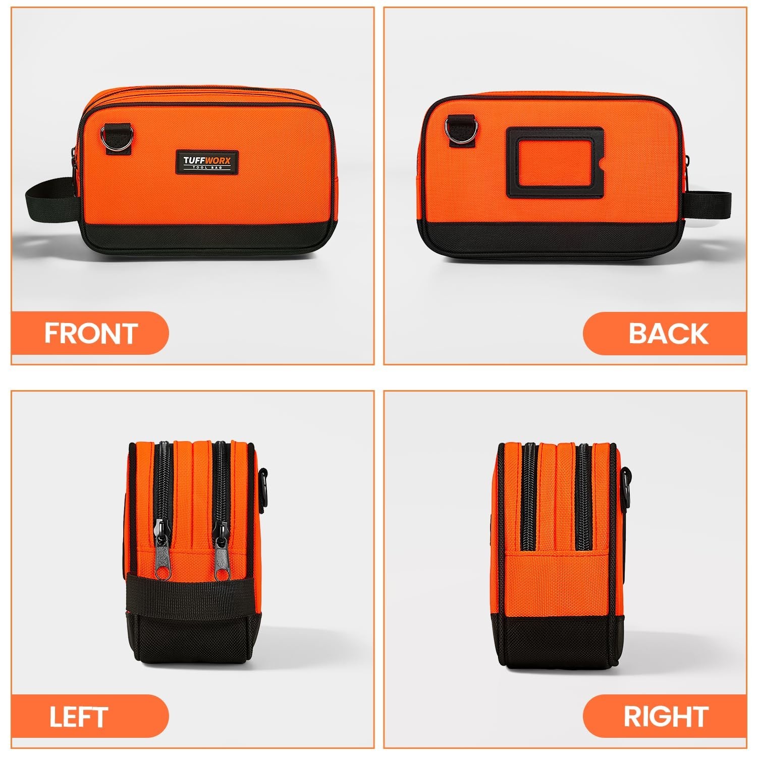 Tool Bag, Dual Compartment Storage Pouch (Orange) Orange