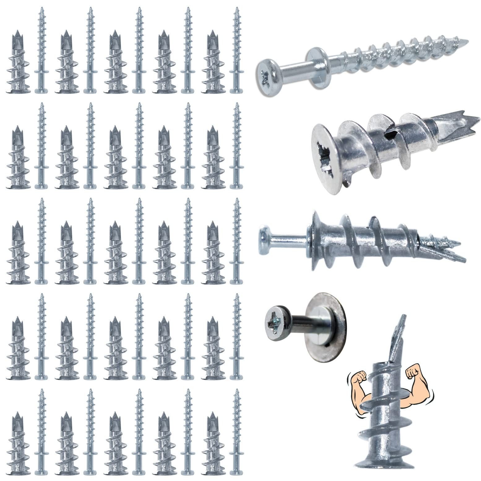 laffeya Bear Claw Double Headed Screw & #8 Self Drilling Drywall Anchors, Pic...
