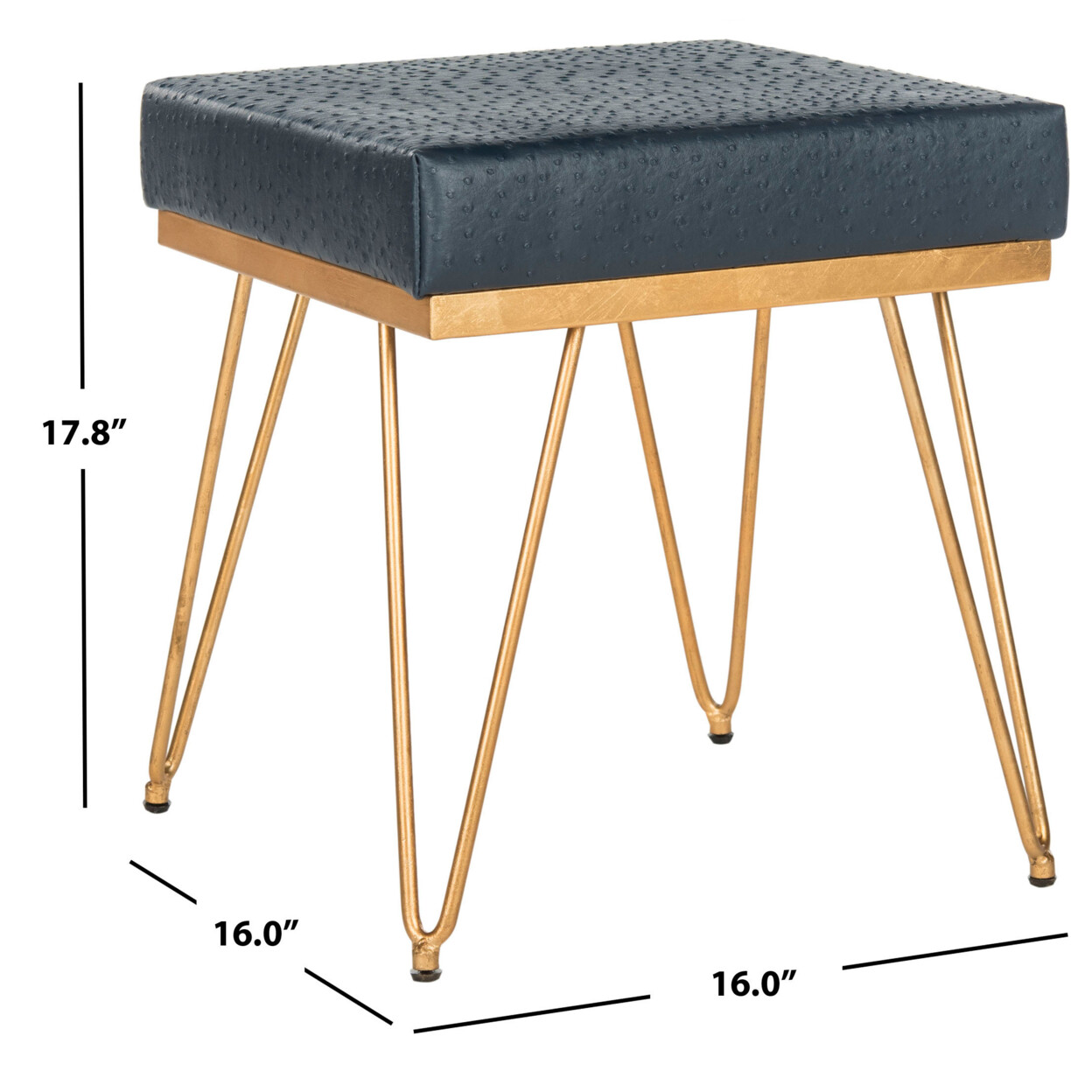 SAFAVIEH Jenine Faux Ostrich Square Bench | Navy / Gold |