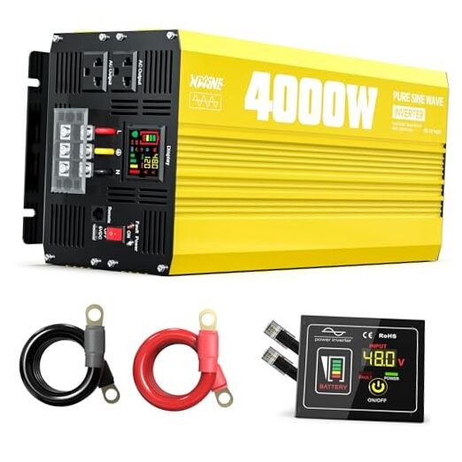 4000W Pure Sine Wave Power Inverter 48V DC to 120V AC 4000W-48V Yellow
