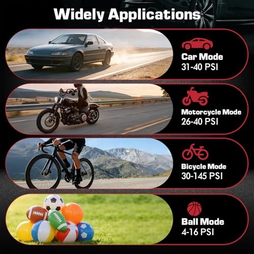 Portable Air Compressor, Tire Inflator with Digital Gauge, 2000mAh