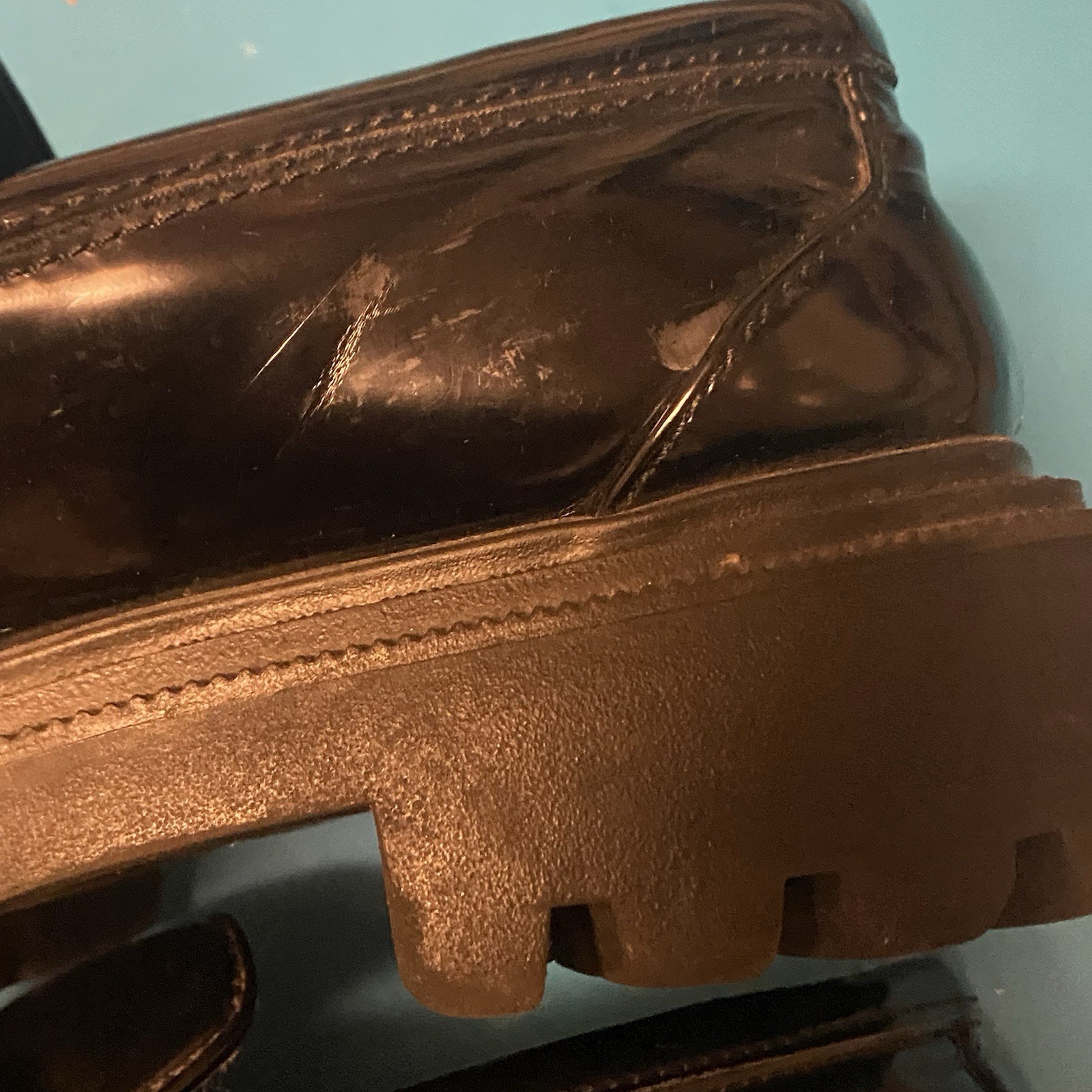 Aldo Womens Black Patent Leather Penny Loafers Shoes Size 35 US 4.5 To 5 Chunky