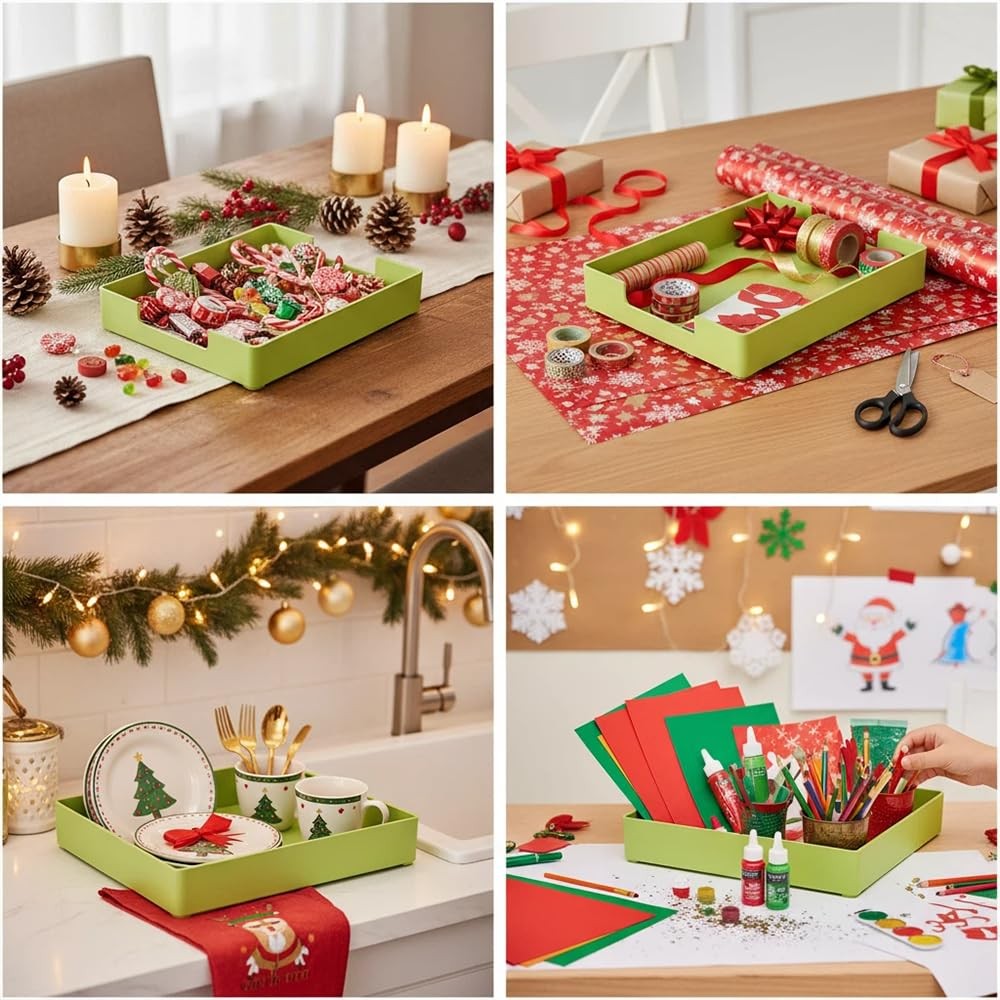 A4 Stackable Plastic Paper Trays, Desk Organizer, 2~Pack Green