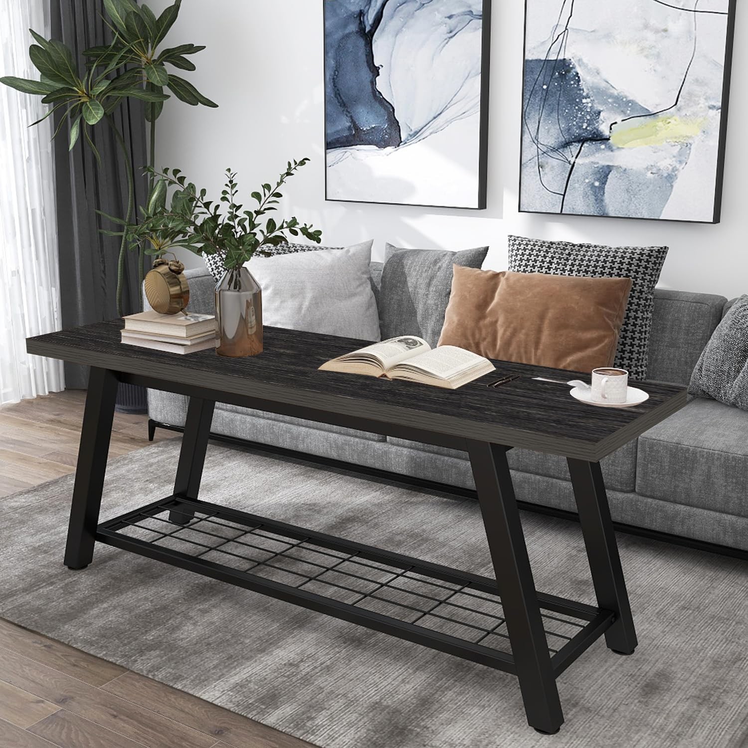 Oastreeful Industrial Entryway Bench Charcoal Black