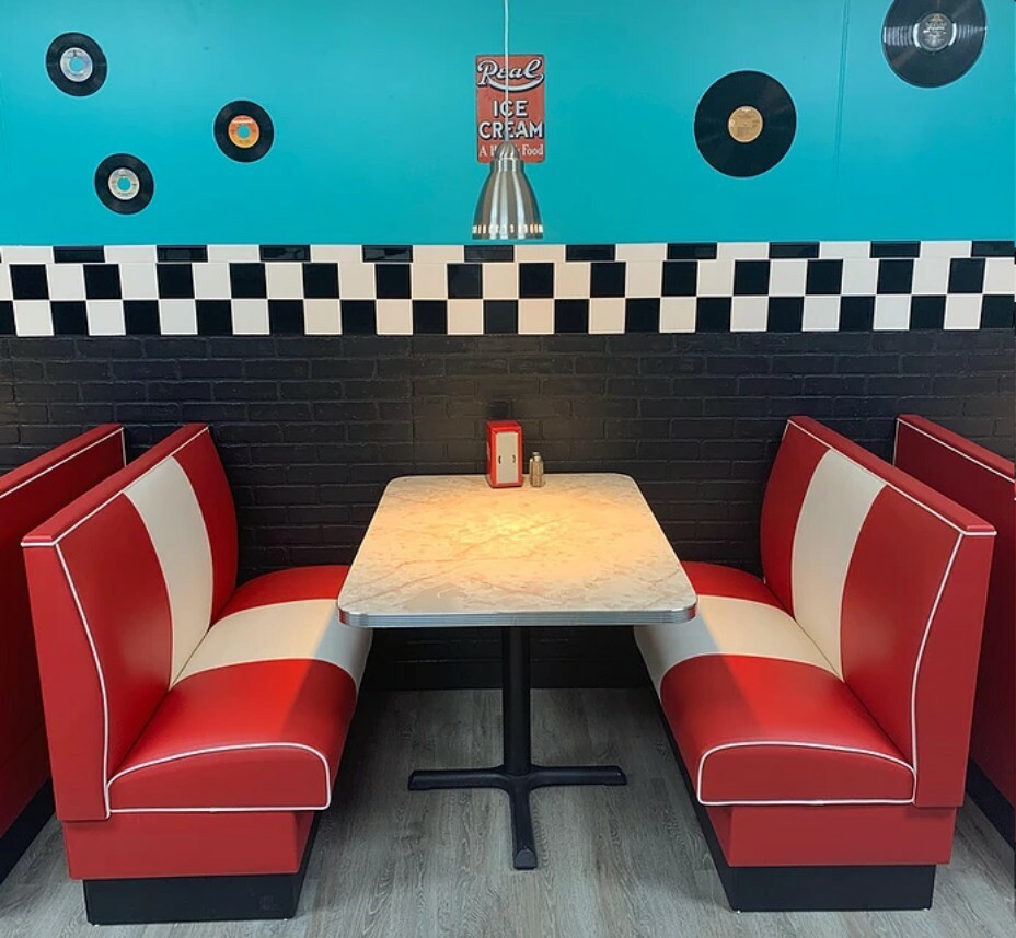 Retro Double Banded Back Style Booth Set with Aluminum Edge Table