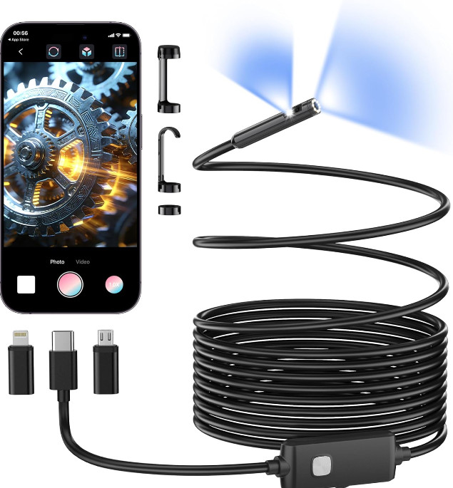 Endoscope Borescope 8mm Inspection Snake Camera For iPhone Android iOS New USA