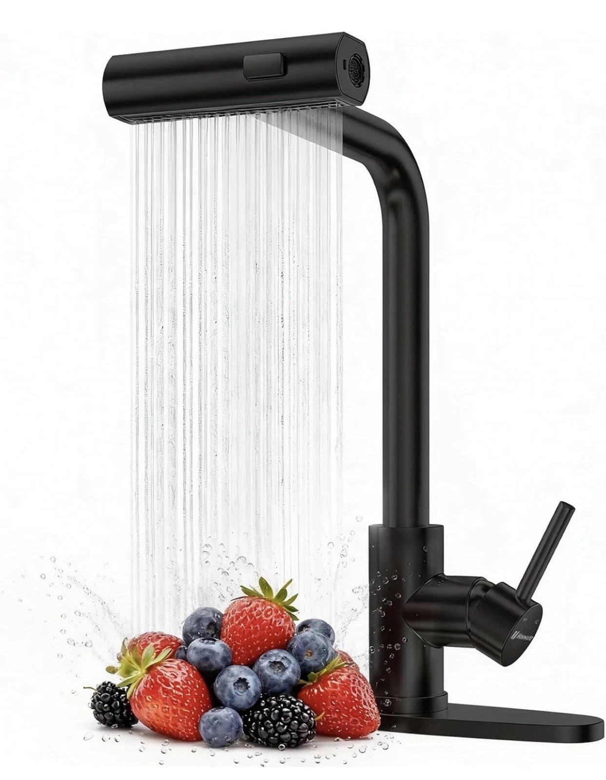 Waterfall Kitchen Faucet, Brushed Nickel Kitchen Sink Faucet Black
