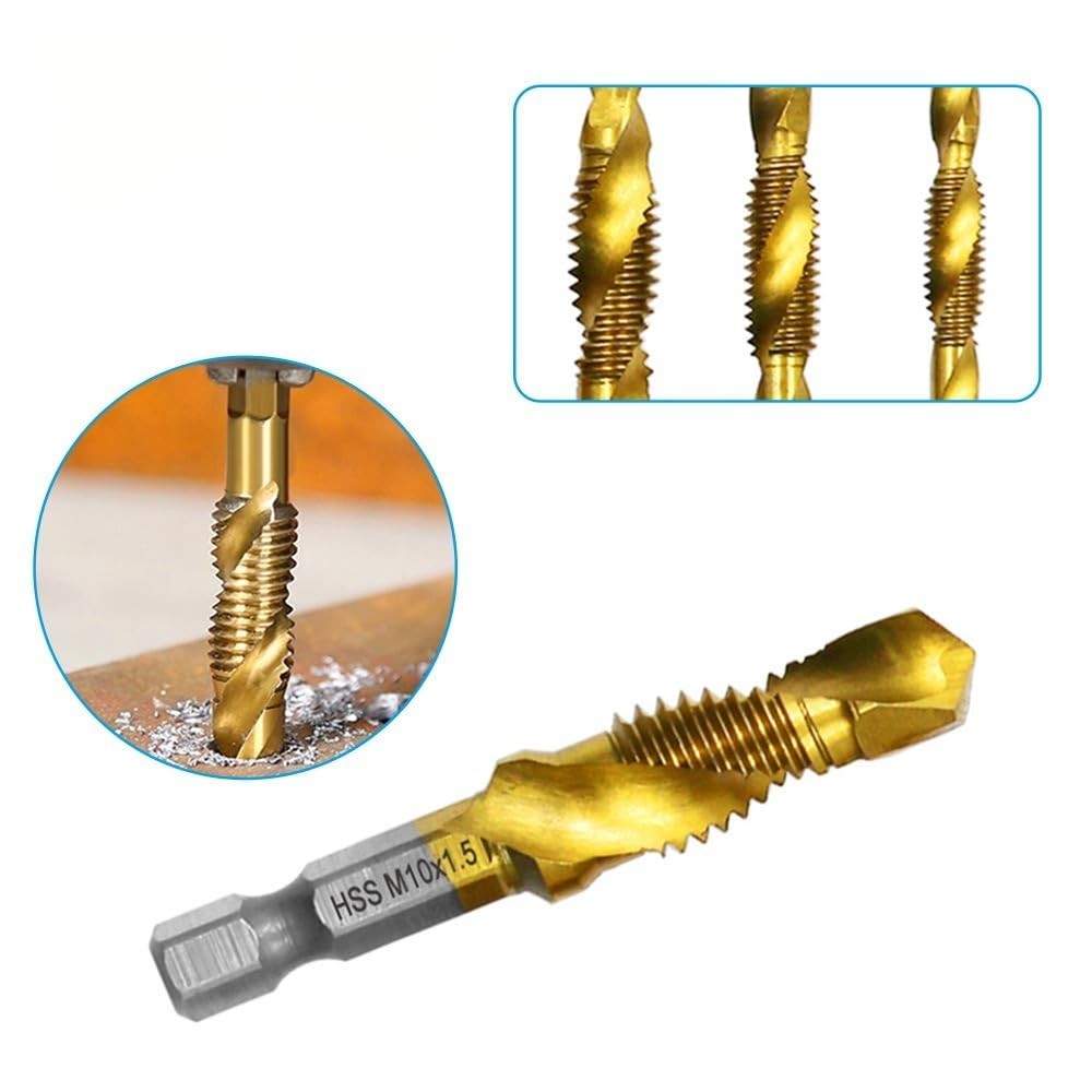 6 PCS Combination Drill and Tap Set, Professional HSS Titanium Thread Tap Dri...