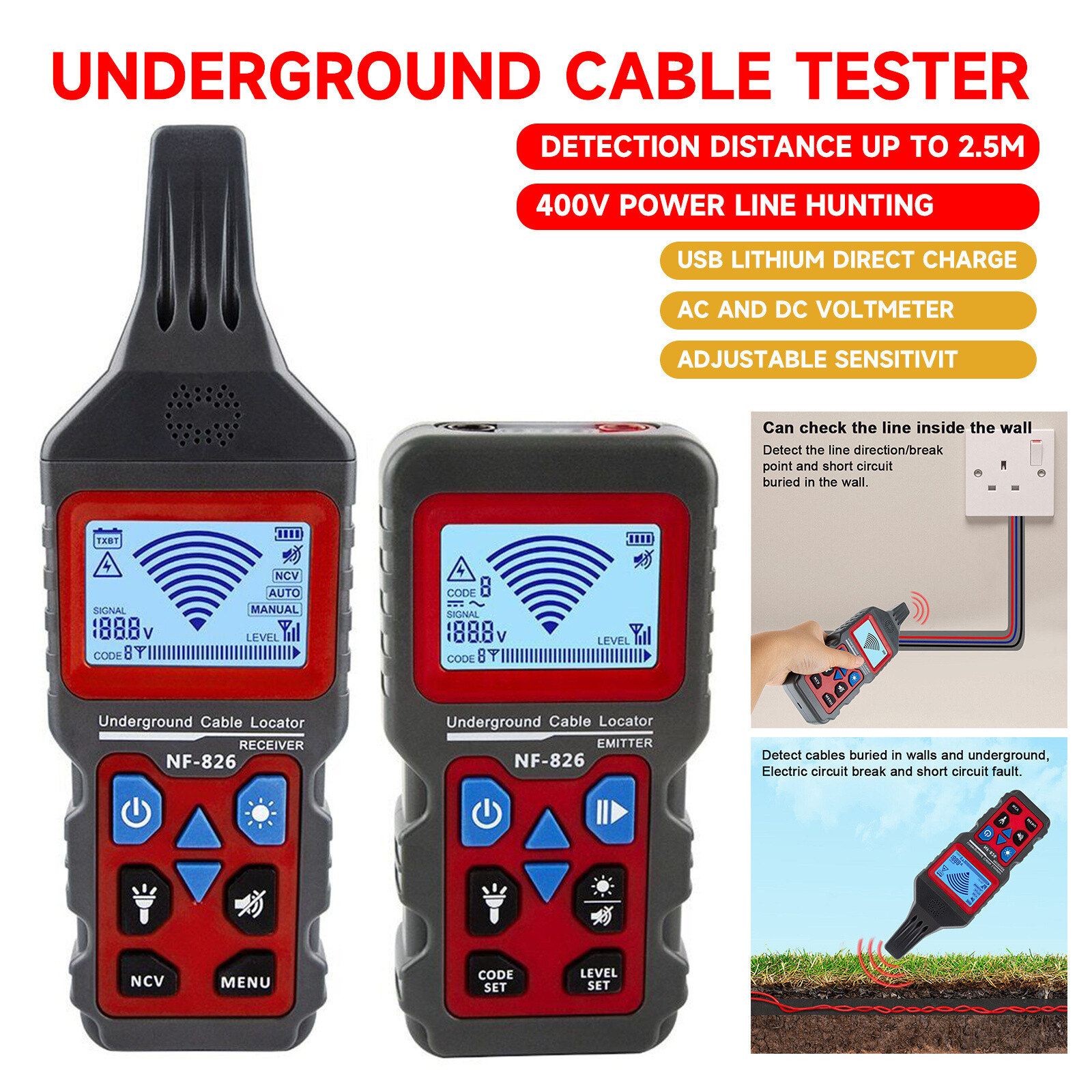 NF-826 Underground Cable Tester*1 Electrical Locator Wire Tracker Detection Wall