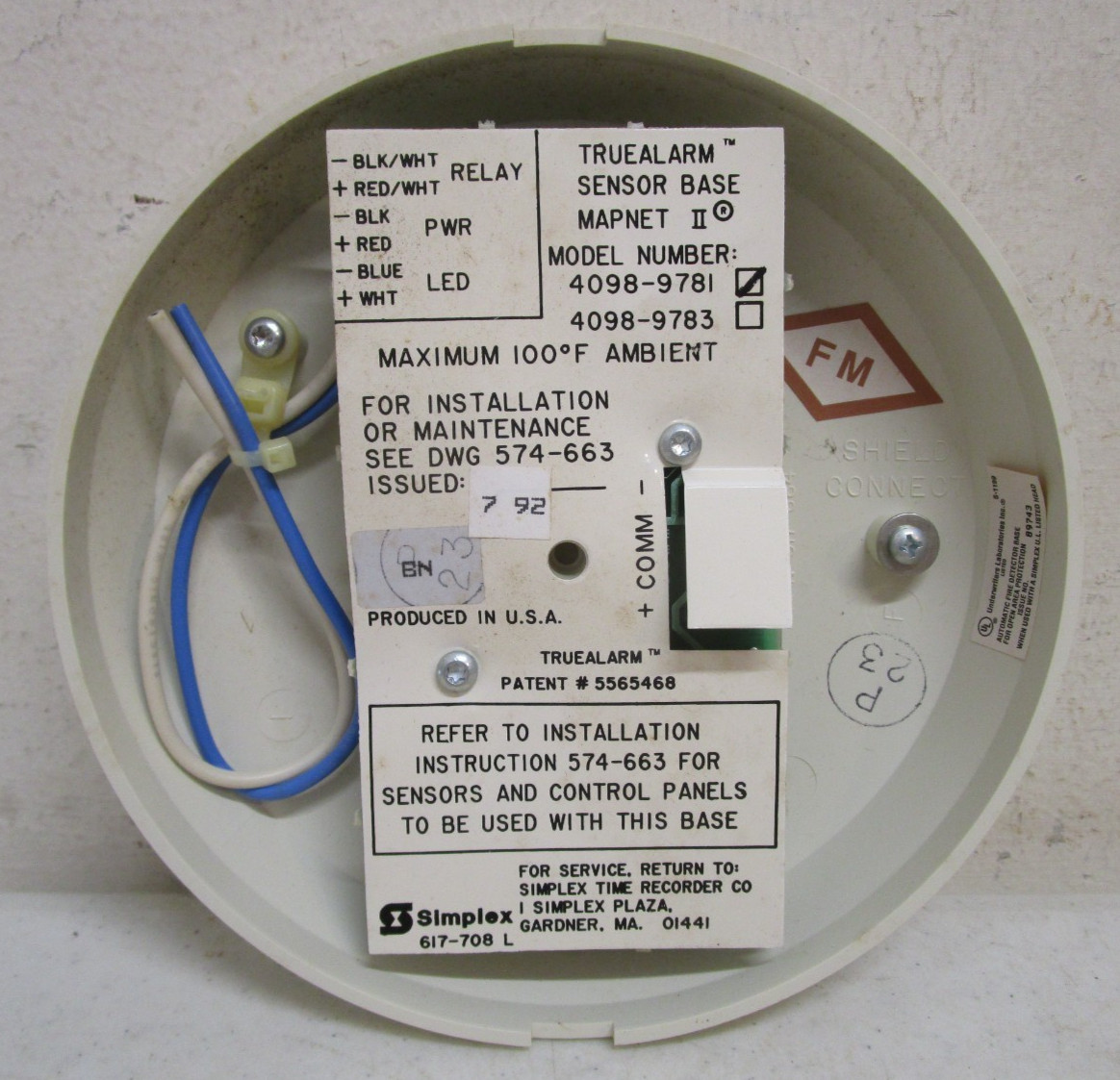 NEW SIMPLEX 4098-9781 TRUEALARM SENSOR BASE