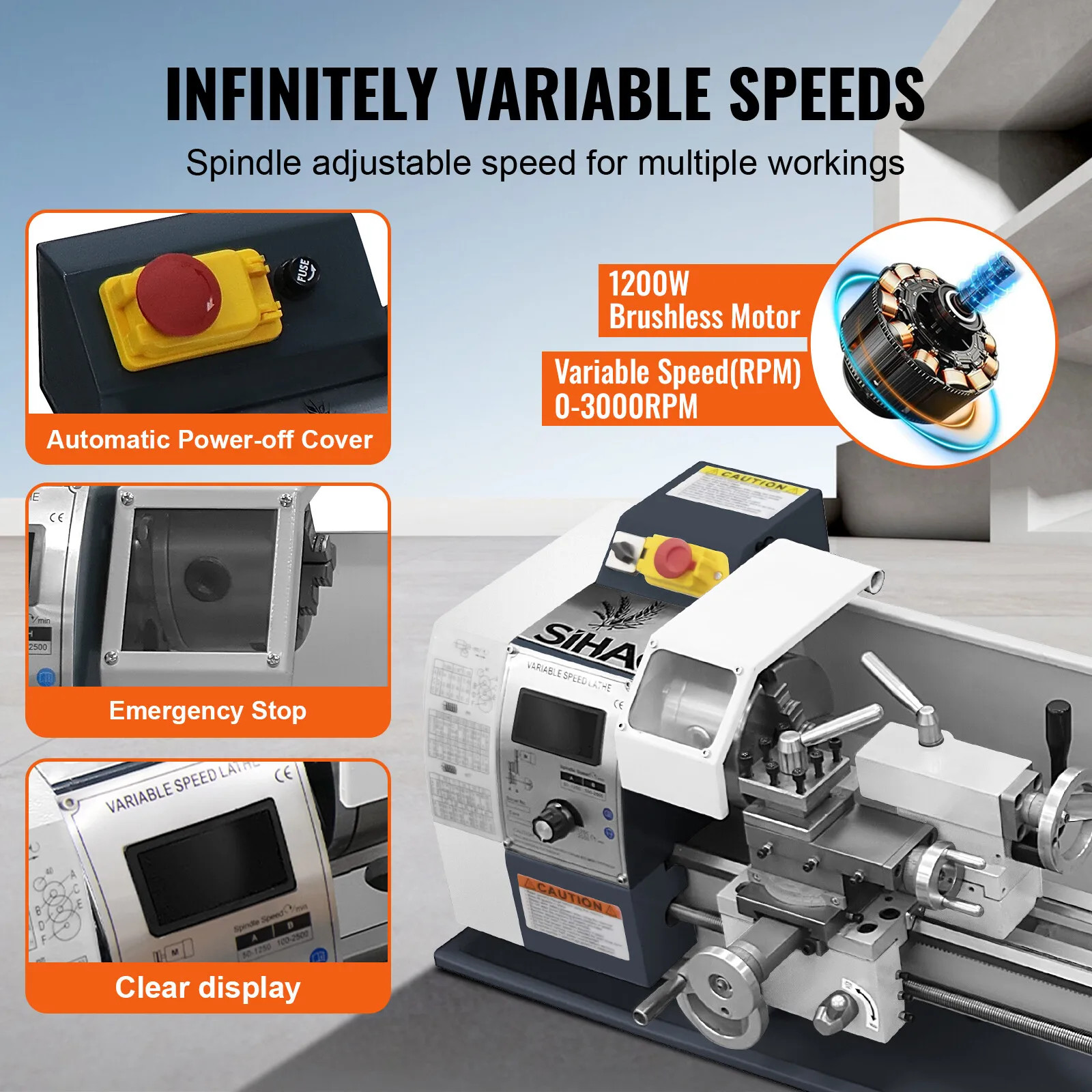 SIHAO 3-4 Jaw Precision Metal Mini Lathe Features A Motor Tough Digital Display