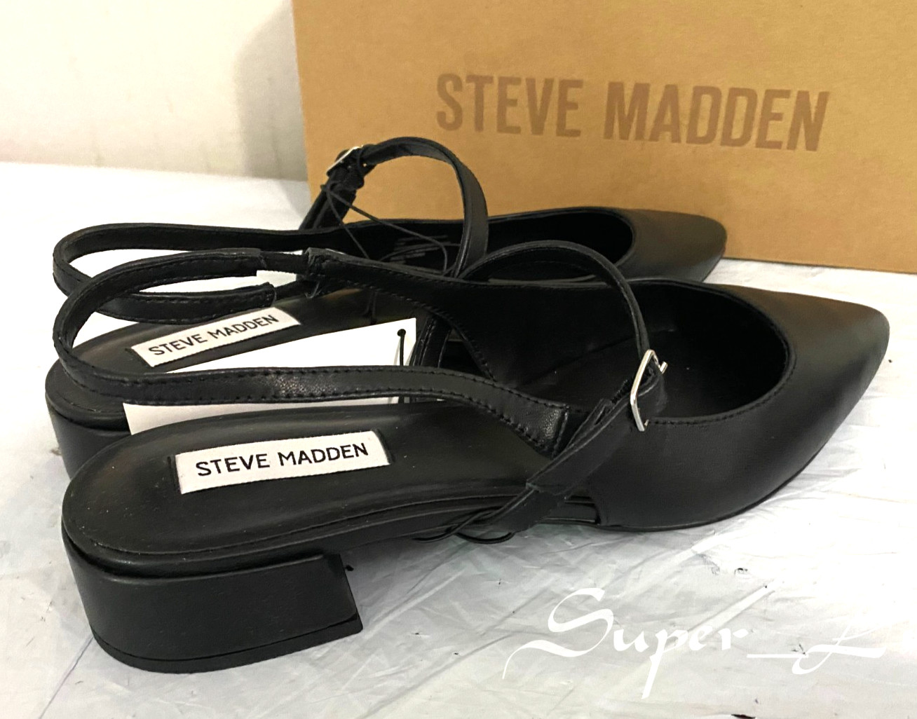 NEW Steve Madden Women's Christy Leather Slingback Casual Flats PICK SIZE BLACK