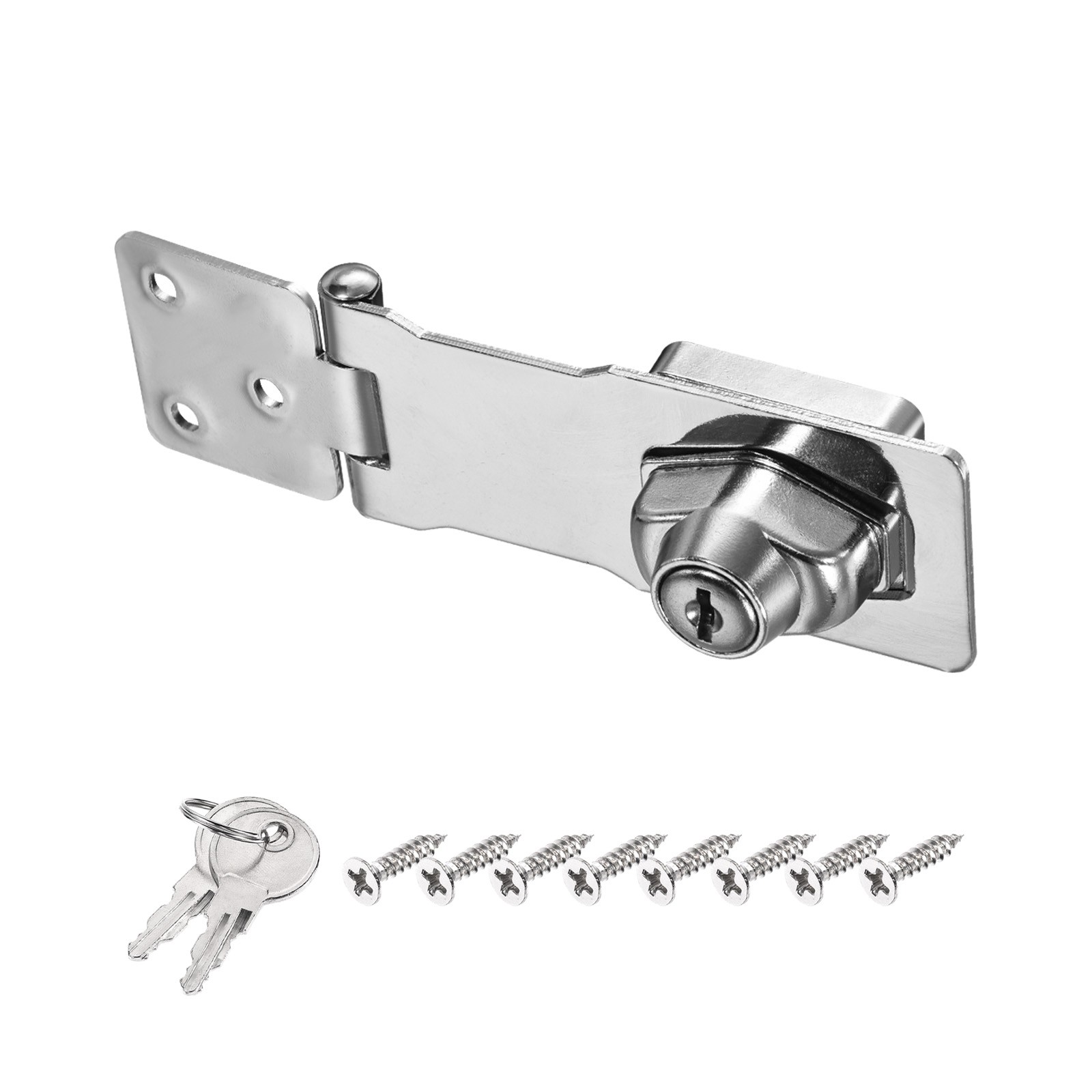 4Inch Keyed Hasp Locks Twist Knob Locking Keyed Different, Silver