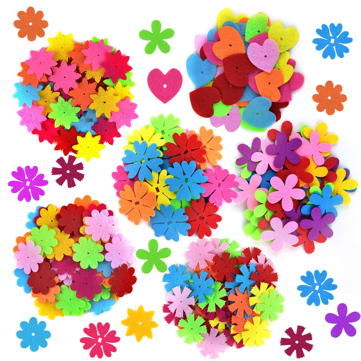 250 PCS 6 Styles Felt Flowers Fabric Embellishments Assorted Colors Crafts