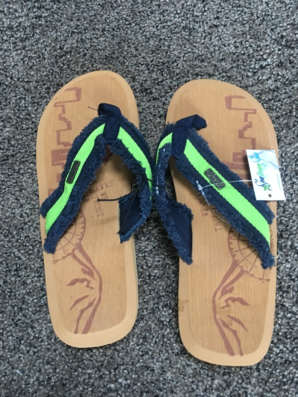 Mens flip flops   Sea-hawks “ In Hawks we Trust” 12's, Sandals  Size M11 NWT
