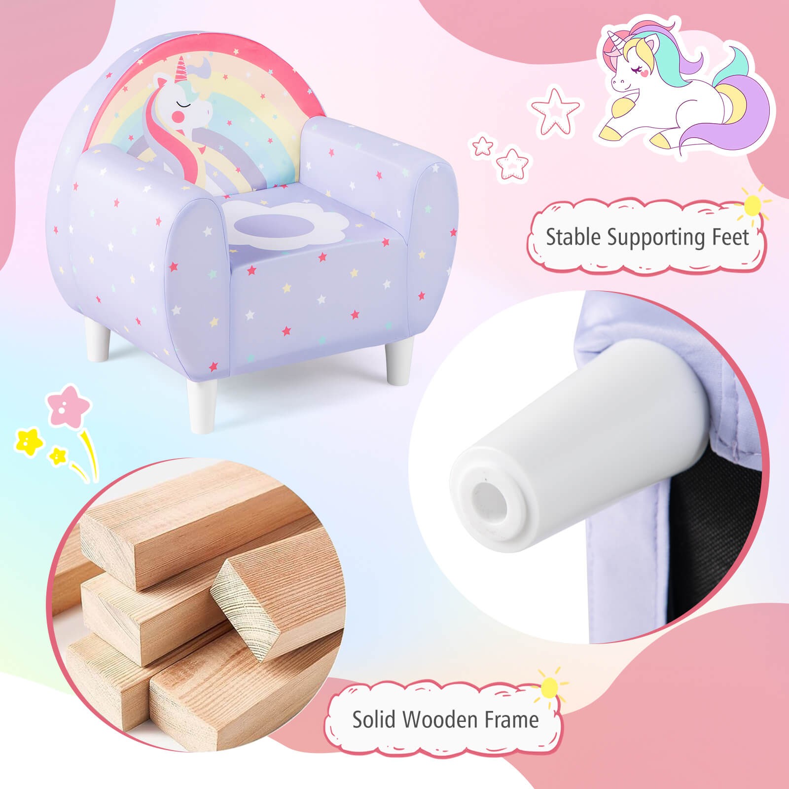 Kids Sofa w/Breathable Spandex Fabric High-density Sponge Filling for Boys Girls