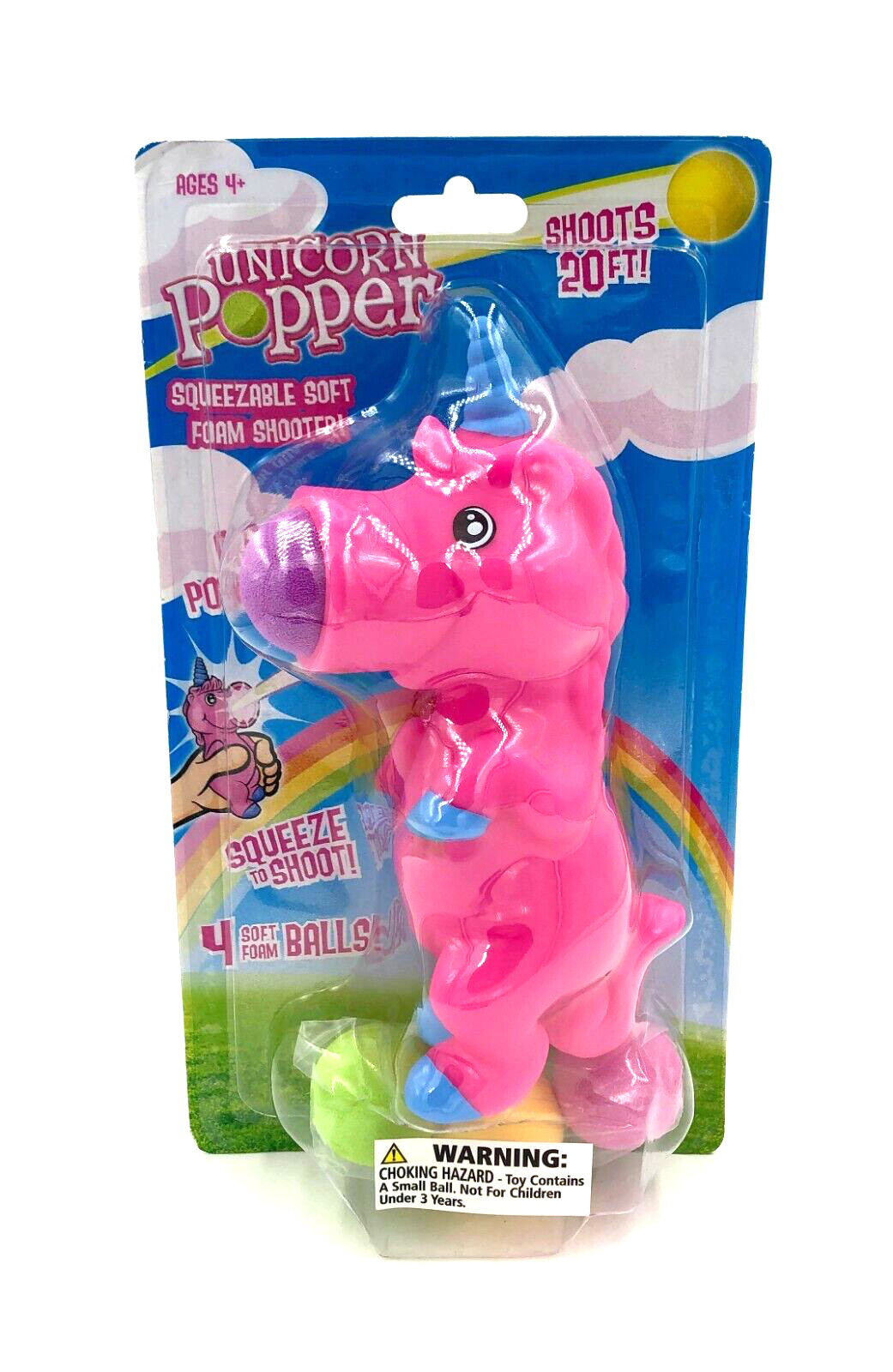 Pink Unicorn Squeeze Popper Squeezable Foam Ball Shooter by Hog Wild